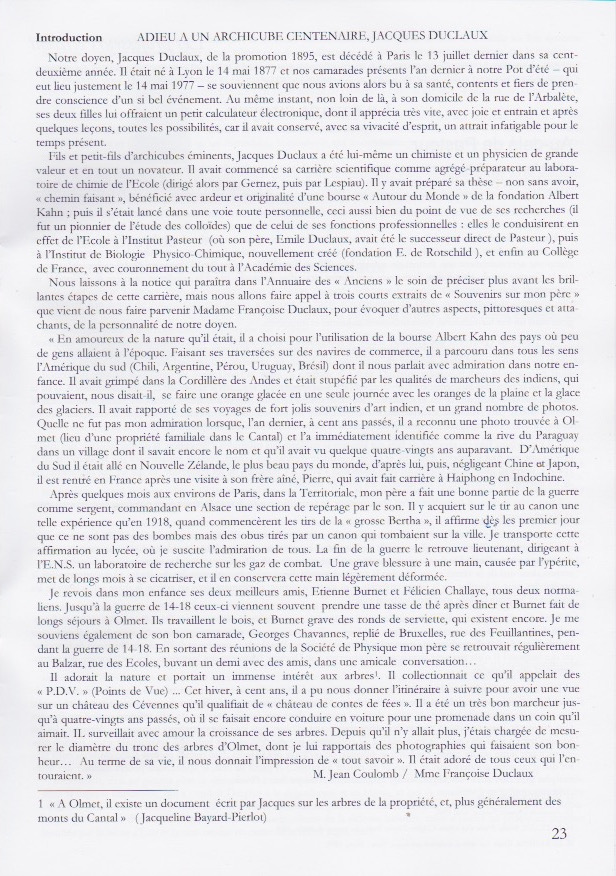 Adieu a un archicube centenaire Jacques Duclaux